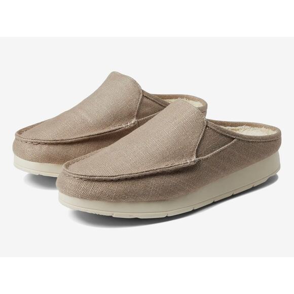 SPERRY Taupe Moc-Sider Mule Hemp Clogs Faux Fur Lining Men Slip On Comfort 8 NWT - Picture 1 of 15